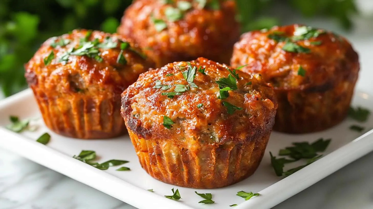 Protein-packed meatloaf muffins garnished with fresh parsley for a high protein dinner recipes.