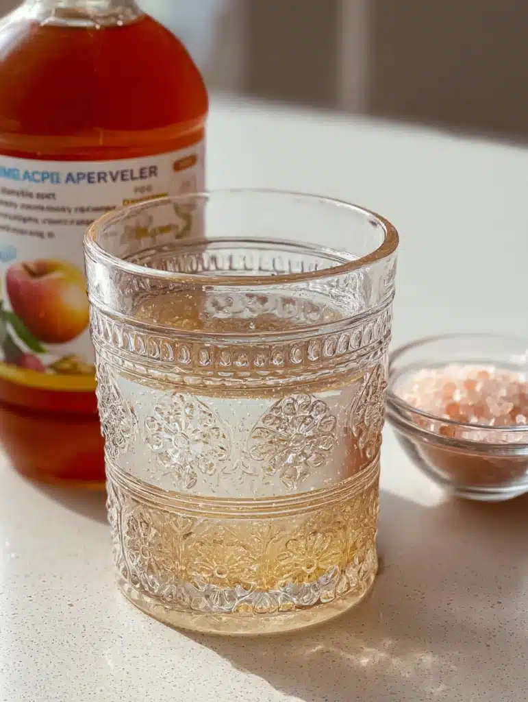 Glass of apple cider vinegar and pink salt - pink salt weight loss recipe